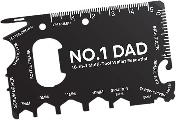 Multi-Tool Wallet Essential 18 in 1 Stainless Steel Card, for Birthdays or Christmas (No. 1 Dad)