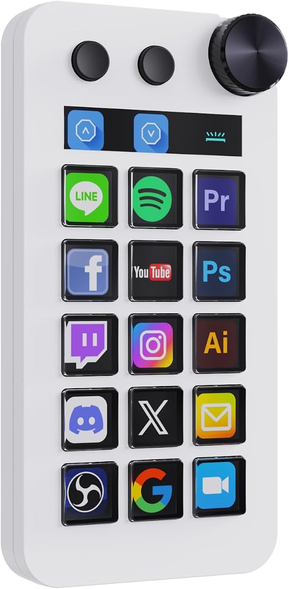 Basicolor N1 3-in-1 Macro Keypad:15 LCD Keys, Numpad&Calculator - Programmable Stream Controller Deck for Streaming, Work&Gaming, Studio Controller for Content Creation (Mac 14.0+/Win10+)-White