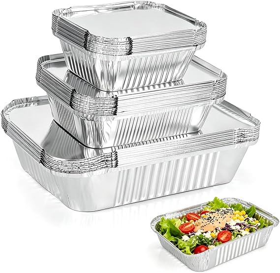 36 Pack Rectangular Aluminium Foil Trays with Lids 410/700/1900 ml