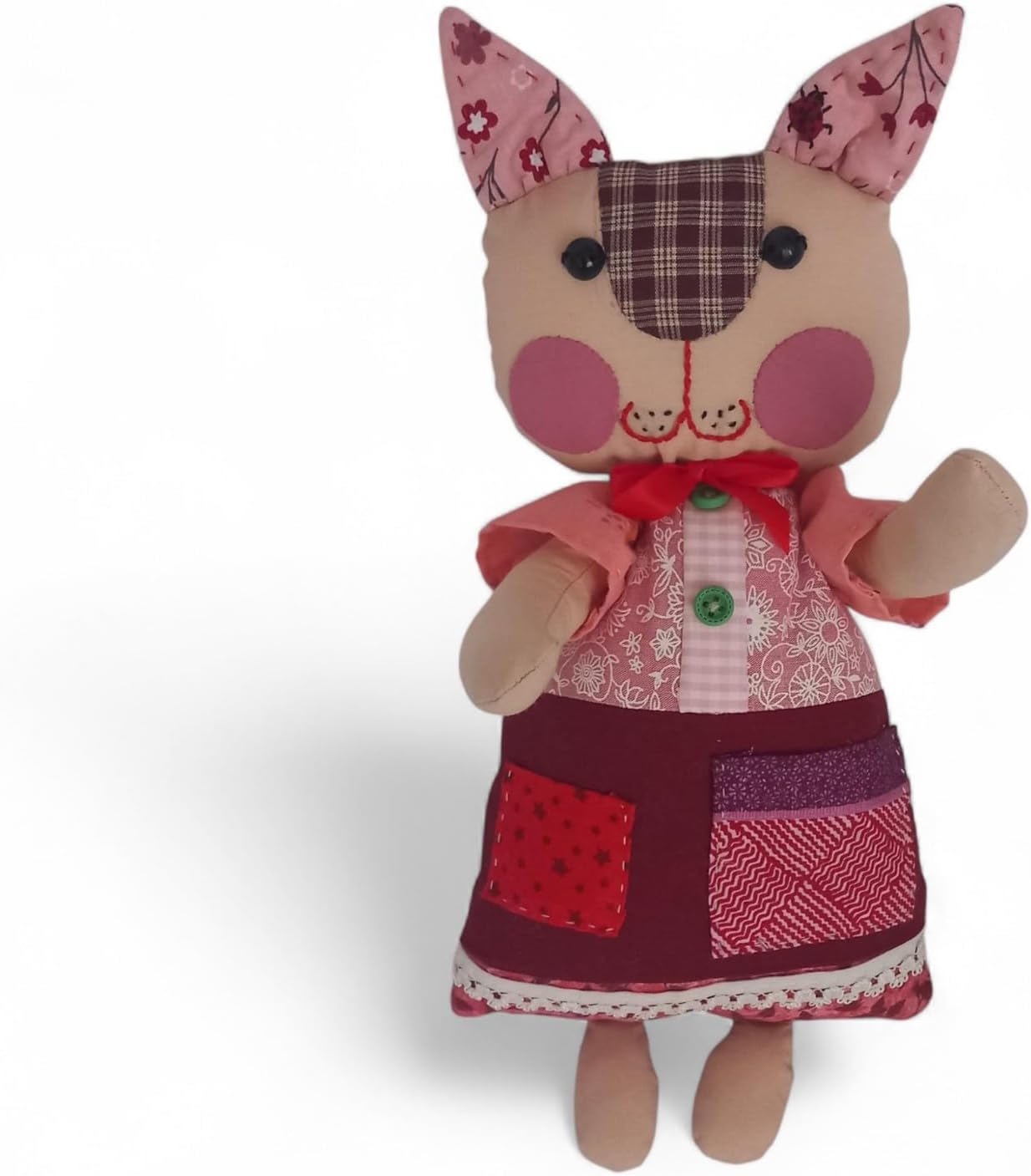 Kedi Hanım Patchwork Benekli Kulak Bez Bebek