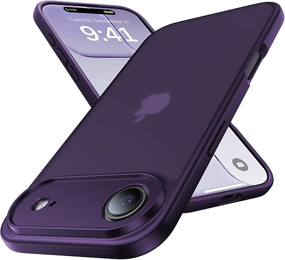 iPhone 17 Airケース、リブ付きの滑り止めサイド 軍用グレードの落下保護 フルカメラ保護 アンチイエロー ソフトタッチ 耐衝撃 スリムスマホケース iPhone 17 Air用、パープル
