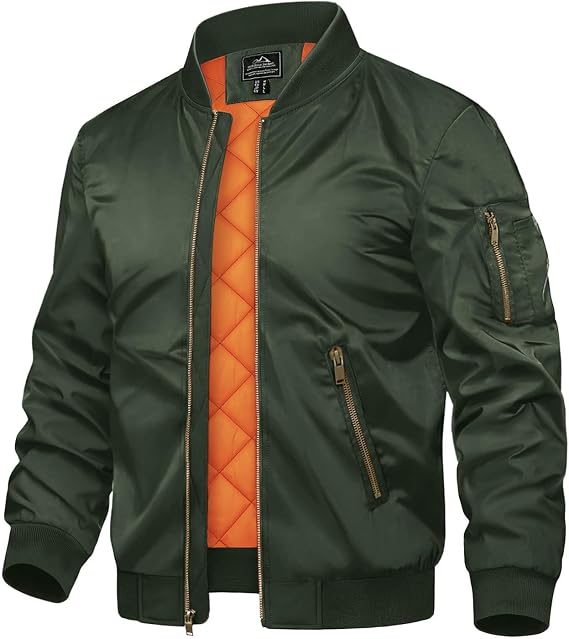 TACVASEN Men's Transition Jacket Bomber Jacket College Jacket Flight Jacket Basic Leisure Jacket with Zip Pockets
