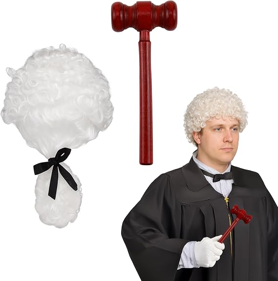 2 Pcs Judge Costume Wig Gavel Set Halloween Cosplay Accessories