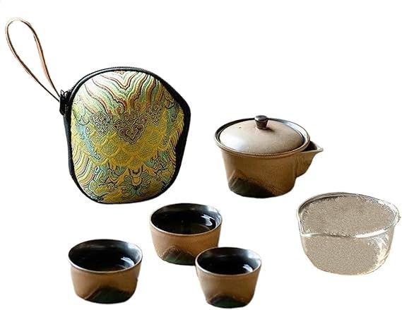Tea Sets Outdoor Camping Teapot 1 Pot 3 Cups Teaware Gift Retro Green Hill Tea Cup Teaset Portable Kiln Change Ceramic Kung Fu Tea Set Travel Tea Set Teapot