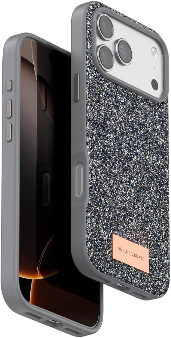 Coverzone iPhone 17 Pro Max ile Uyumlu Parlak Simli Telefon Bright Kılıfı Boncuk İşlemeli Şık Tasarım Darbe Emici Kenarlar Tam Koruma Sağlayan Kaymaz Kapak Gümüş