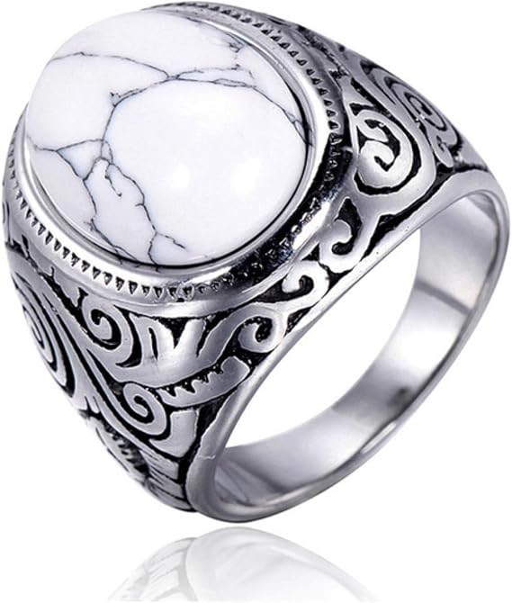 Vintage Brown/White Stone Ring For Men Punk Rock 316L Stainless Steel Inlaid Tricolor Carnelian Stone Ring Jewelry Gift