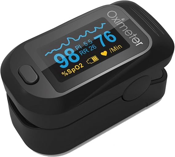 FUELIX Finger Tip Pulse Oximeter, Measures Oxygen Saturation, Pulse Rate, Perfusion Index and Pulse Bar Oxygen Monitor Finger Adults, Spo2 Measurement with OLED Display A