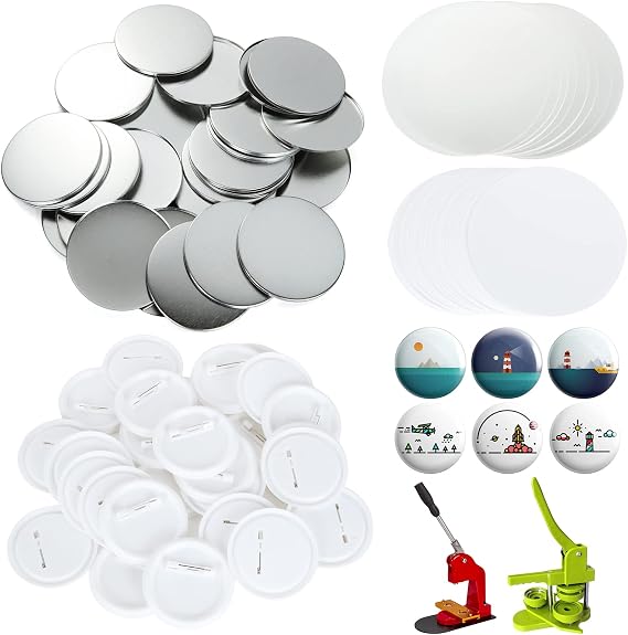 YAYODS 400 Pieces Button Maker Supplies 58mm/2.25 inch Button Supplies Round Badge Button Parts for Button Maker Machine, Includes Blank Pin Button Back Cover, Metal Cover, Clear Film, Blank Paper