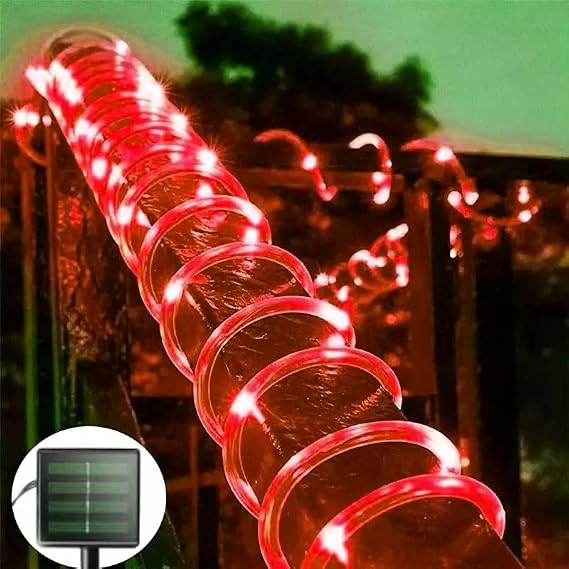 Solar Rope String Lights, 7.5M/25ft 50LEDs Waterproof Copper Wire Lights Tube, Outdoor Rope Lights for Garden Yard Path Fence Tree Wedding Party Decorative (Red) [Energy Class A]