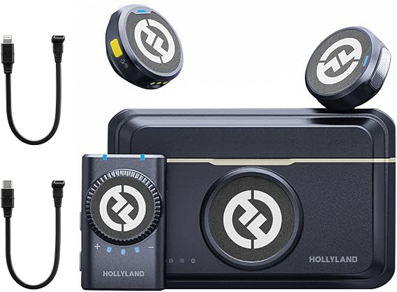 Hollyland Lark M2 camera - Wireless Microphone - Pin Microphone - Lightweight 9g - 48Khz/24Bit - Camera Compatible - Noise Cancelling - 300m Transmission Distance - Vlog Shooting Black