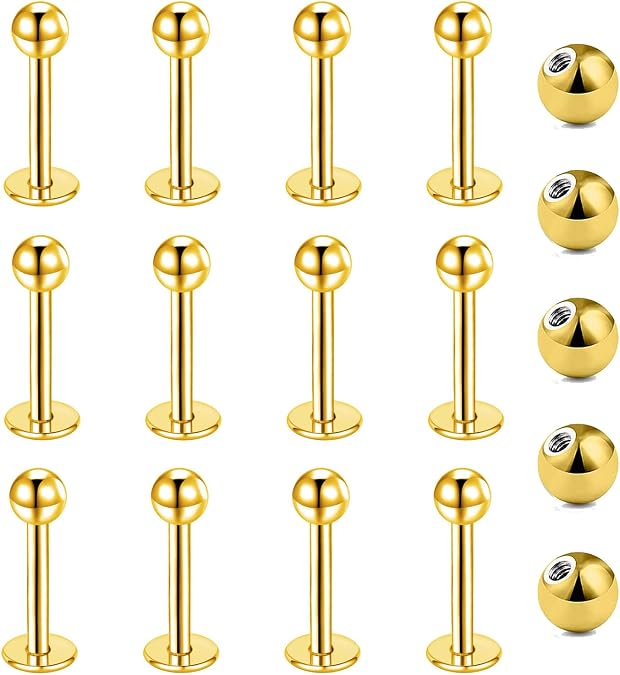 12pcs Lip Studs Labret Bars Stainless Steel 6-12mm Silver Gold Black Helix Tragus Stud Piercing Jewellery