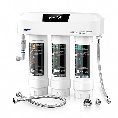 Frizzlife SK99 Under Sink Water Filter System, Direct Connect, NSF/ANSI 53&42 Certified 0.5 Micron Carbon Block, Remove 99.99% Lead, Chlorine, Chloramine, Fluoride, Odour & Bad Taste, Quick Change