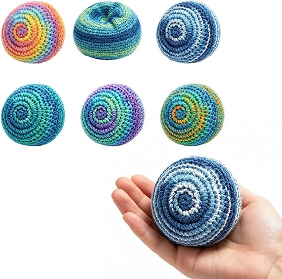 Colorful Handmade Knitted Footbag Sacks, Crochet Hacky Balls Knitted Footbags Juggling/Kick Balls Haki Sacks for Pets Kids and The Elderly Friendly(6pcs)