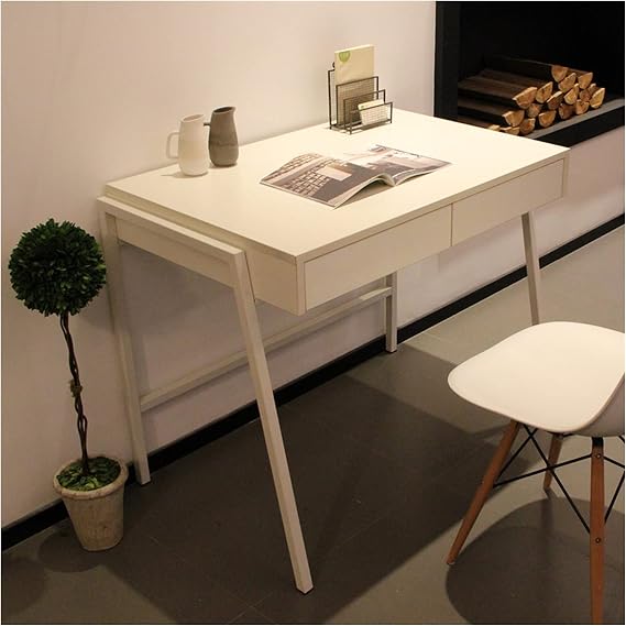 Simple PC Laptop Desk for Small Spaces Compact Working Study Table Small Study Writing Table, Stable Steel Frame Structure, White/black (Color : White, Table length : 0.95 meters)