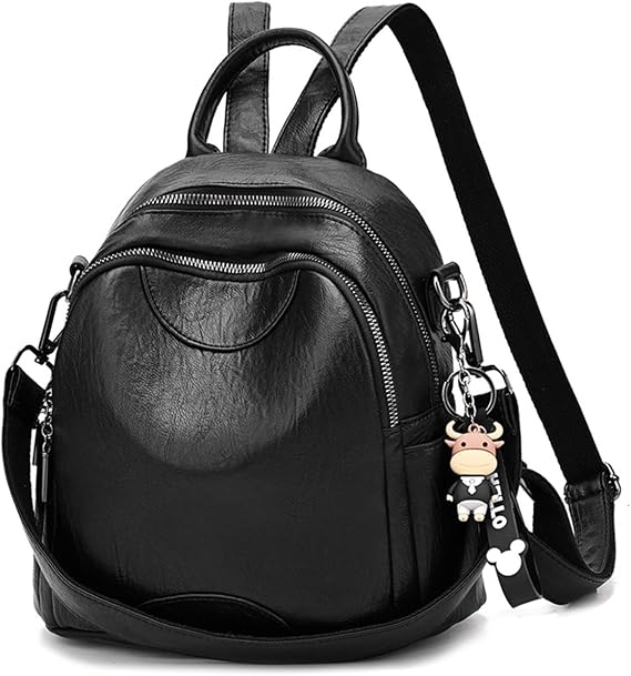 NICOLE & DORIS Mini Backpack for Women Small Handbag Backpack 2 in 1 Rucksack PU Leather Backpacks Shoulder Bag Waterproof Daypack for School Work Travel Black A