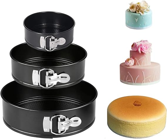 Baking Pans - Set of 3 Round Cake Pans - 4/7/9 Inch - Non-Stick and Leak Proof Coating - Great for Baking Cheesecakes