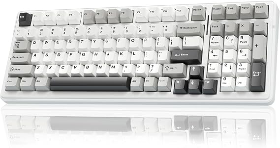 AULA F99 Wireless Gaming Keyboard 3 Modes 2.4 GHz/Type-C/BT5.0 Mechanical Keyboard with Five-Layer Padding Structure RGB 8000 mAh QWERTY Hot-swap Custom Keyboard Mechanical (White/Grey)