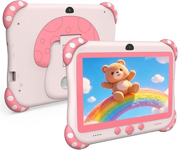 Ascrecem Kids Tablet Android 7 inch Childrens Tablet for Kids with WiFi Dual Camera Parental Control 32GB ROM 128 GB Expand Toddler Tablets with Kid Software Educational Games Ages 3 to 7 Years (Pink)