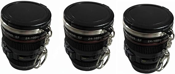 Lens Görünümlü Mini Shot Bardağı Anahtarlık, Kamera Lens Tasarım, Siyah, 3 Adet
