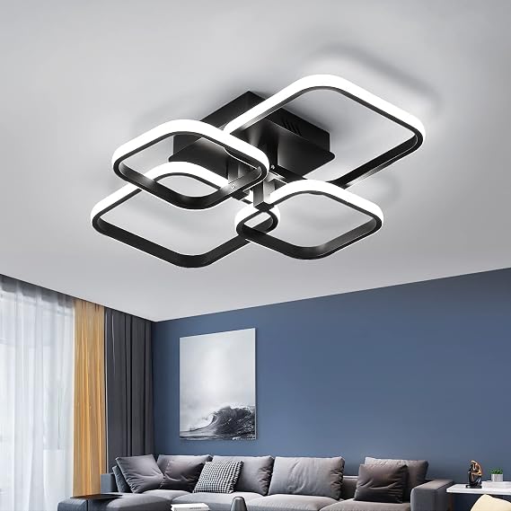 Comely Modern LED Ceiling Light, 4 Square Black LED Ceiling Lamp 60W 6750LM [Energy Class E]