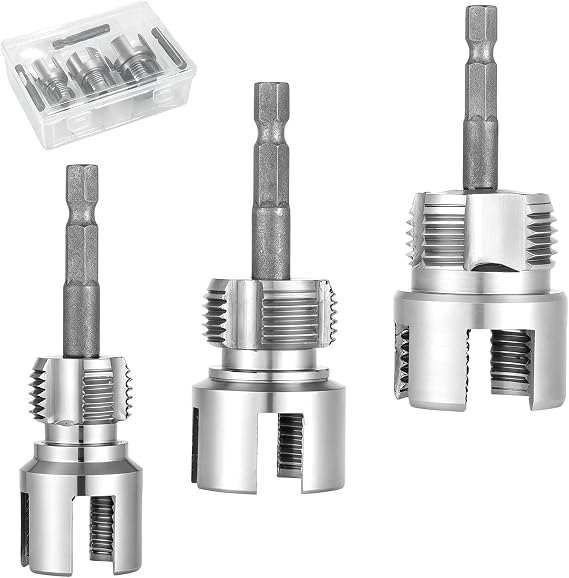 3pcs Pipe Threader Tool Kit, Multifunctional All-in-One Thread Cutting Tool with Threading Heads DIY Accessories for PVC/PPR/Plastic/MPP Pipe (1/2", 3/4", 1")