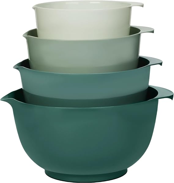BoxedHome Mixing Bowls with Easy Pour Spout, Non-Slip Base, Large 4.3L, 3.3L, 2.3L, 1.6L, Nesting Salad Bowls for Kitchen Storage, BPA-Free, Dishwasher & Microwave Safe, Ideal for Baking, Green Ombre