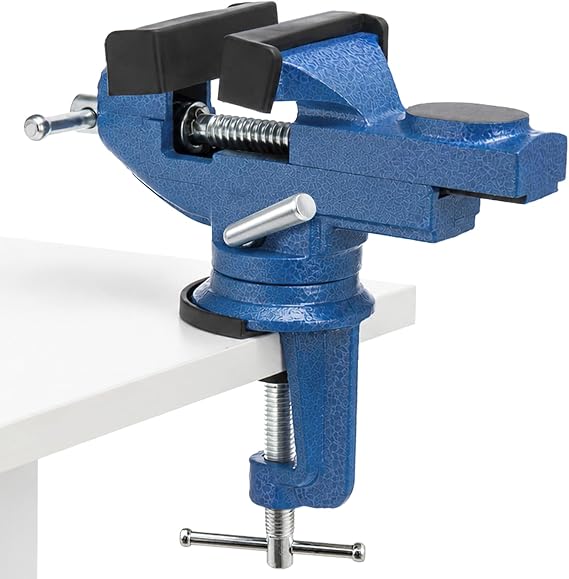 CROWNSHOP Bench Vice 70mm 360° Swivel Base Mini Workbench Clamp Cast Iron