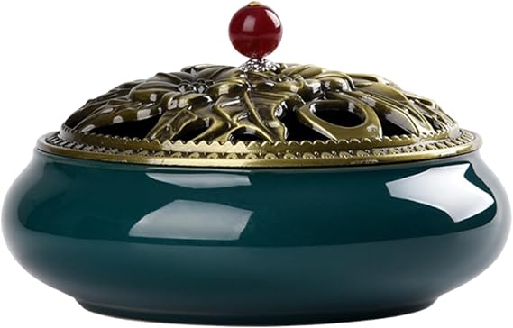 AMJKEJI Ceramic Incense Burner Coil Cone Bakhoor Oud Burner Incense Holder for Home Office Decoration Yoga Relaxation