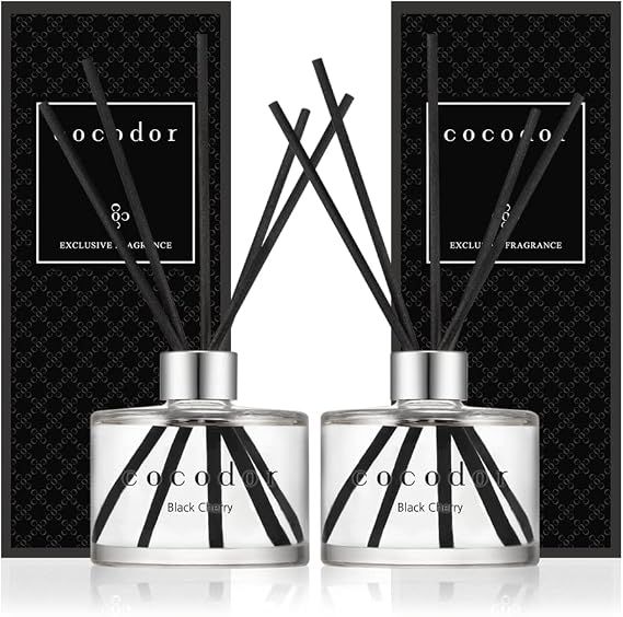 Cocod'or [COCODOR/Black Cherry Signature Reed diffusers Oil with a Set of 5 Fiber Sticks, 200ml*2Packs, Best for Home, Kitchen, Bathroom. A Wide Variety of scents for Aromatherapy, Good for Gifts.
