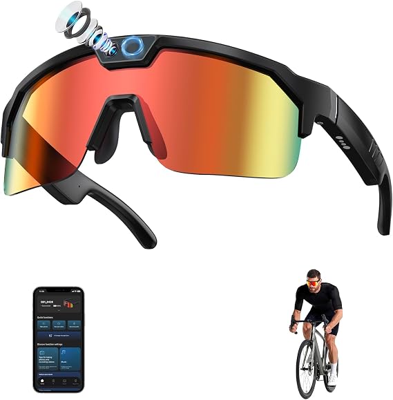 AI Smart Glasses with Camera 4K, 8MP HD POV Video Recording Glasses, Built-in Storage (No SD Card Needed), Sport Audio Glasses & Bluetooth Sunglasses for Outdoor Sports Cycling/Skiing(Black/Orange)