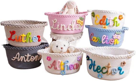 Personalized Baby Basket,Cutstom Handmade Basket,Monogrammed Woven Basket,Baby Name Gift,Toy Organizer (28 * 18cm)