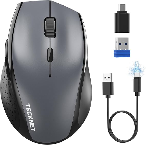 TECKNET PRO Ratón Bluetooth Inalámbrico con Dual BT 5.0 y 2,4 GHz, 6400DPI