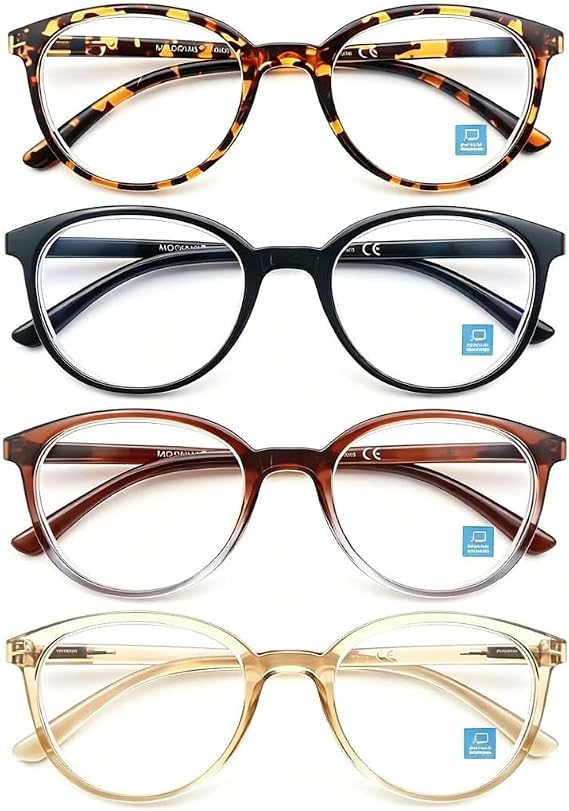 MODFANS 4 Pairs Reading Glasses Women (Blue Light Blocking) Ladies Reading Glasses Anti-Blue Light Readers Glasses