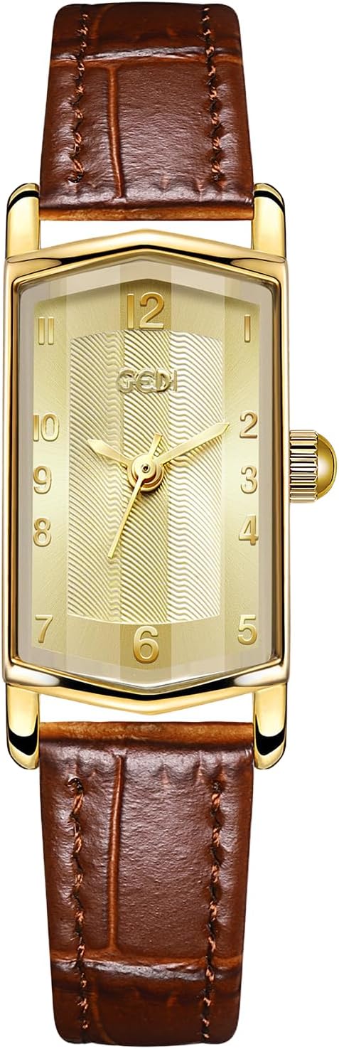 Women's Gold Watches Rectangular Analogue Quartz Wrist Watch Women Luxury Small Golden Watches for Women with Leather Strap