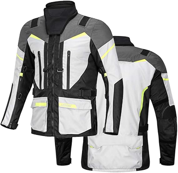GJXJY Motorcycle Motorbike Jacket Reinforced Lining Reflective Detachable Hood Windproof Full Body Protective Gear Armoured for Men