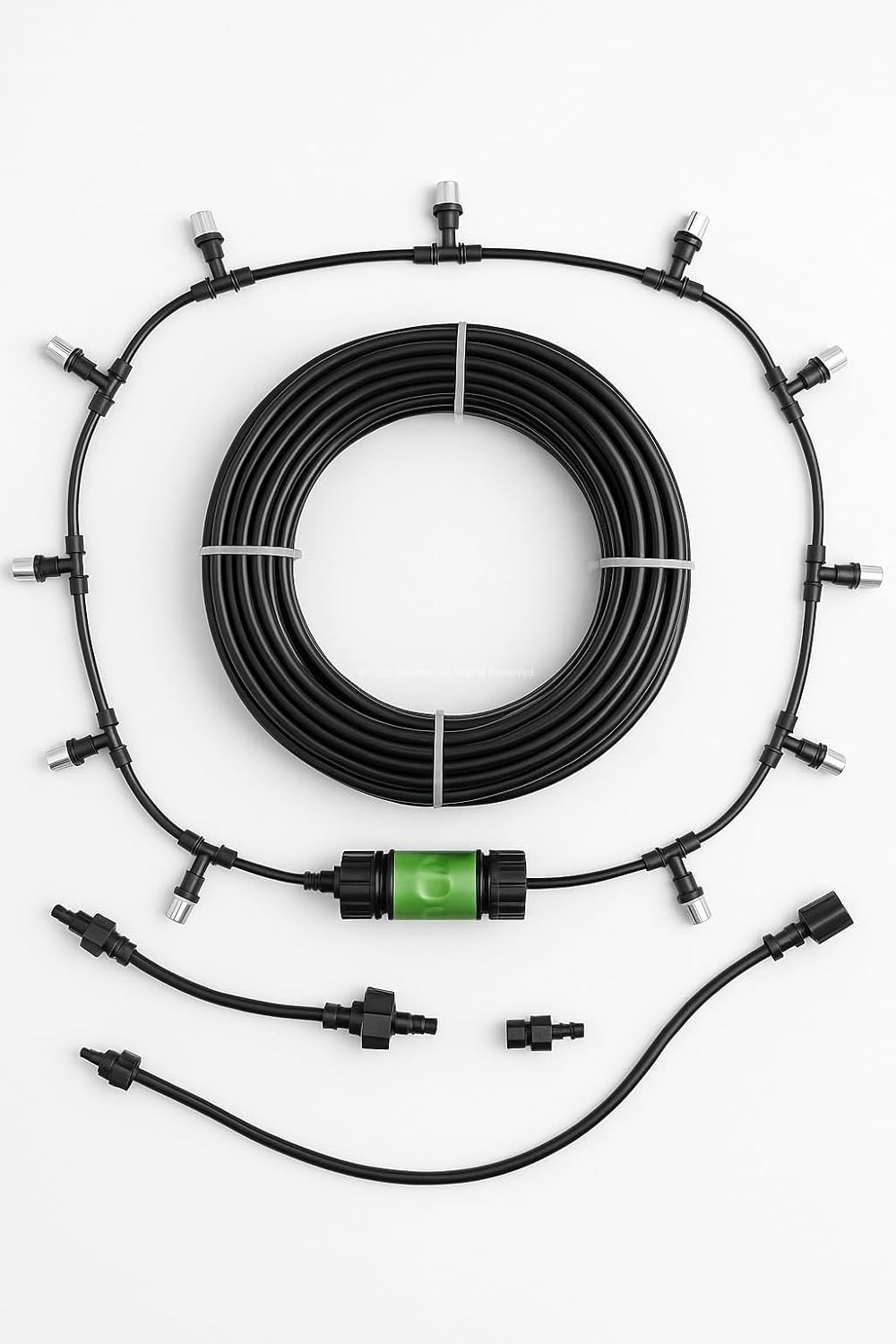 Busstier Garden Irrigation and Cooling System, 10 Meters Water Spray Hose, 10 Nozzles Drip Irrigation Kit, Balcony Greenhouse Gazebo Compatible Easy Installation Set for Plant and Outdoor Use