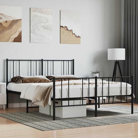 Double Bed Frame with Headboard, Heavy Duty King Size Metal Platform Bed Frame, Steel Black Bedroom Furniture for Master Guest Room（Black,120 x 190 cm,with headboard & footboard）