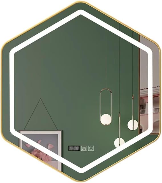 Mirror Smart Vanity Mirrors Smart Bathroom Mirror with Demister with 3 Colors Dimmable for Living Room Entryway Bedroom(60x55 cm)