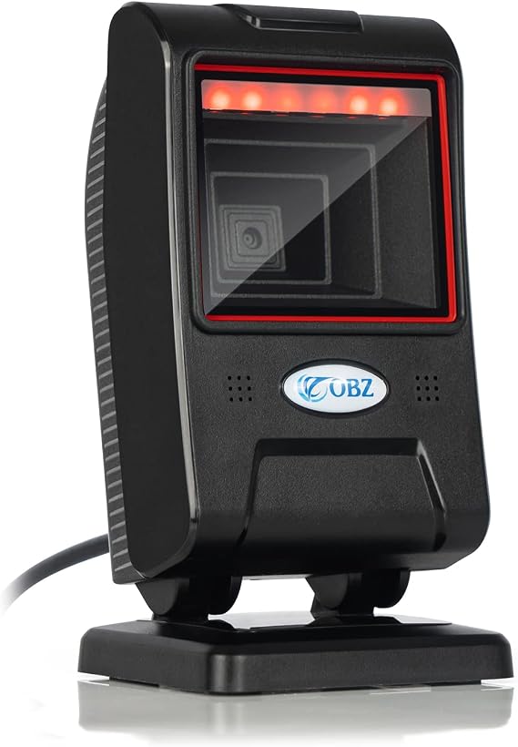 OBZ 1D 2D Desktop Barcode Scanner QR Code Scanner for PC Handsfree Barcode Scanner USB with Adjustable Scan Head Automatic Barcode Reader for Android Windows POS Shops Payment