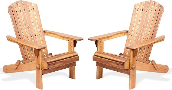 Adirondack Chair Set of 2, Heavy-Duty Outdoor Garden Furniture - Weather-Resistant Patio Lounge Chair with Ergonomic Design, Easy Assembly, Natural Wood Finish (Adult Size)