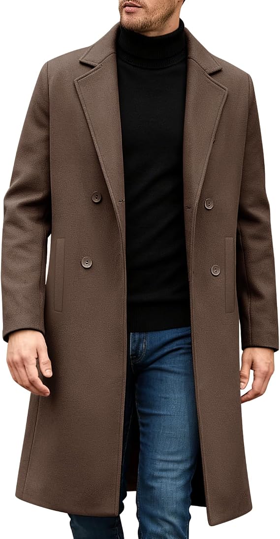 heekpek Men's Long Winter Coat Classic Trench Coat Double Breasted