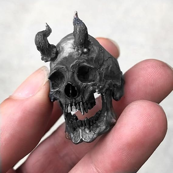 Detail Black Demon Skull Ring Horned Satan Devil Biker Rings Men's Punk Goth Jewelry