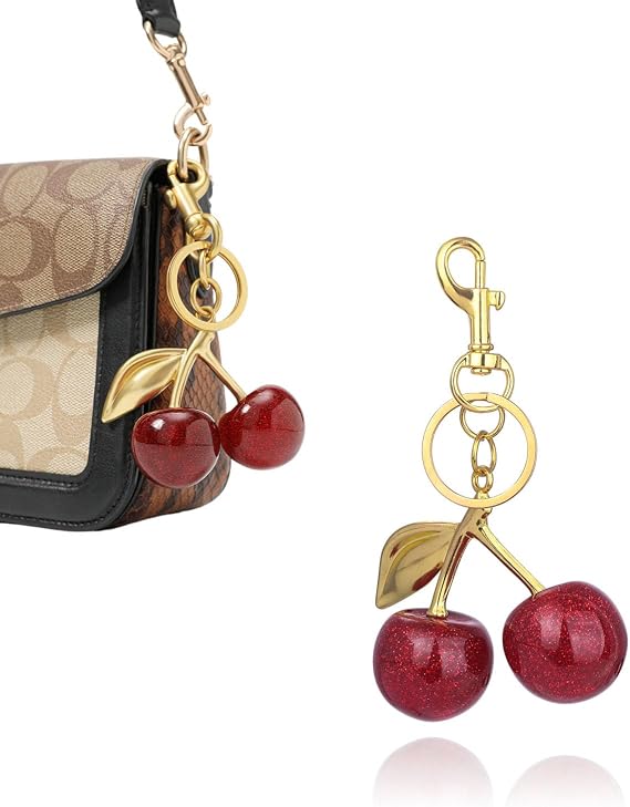 Cherry Car Keychain, Cherry Bag Charm, Cherry Keychain Accessory Purse Charm, Cute Keychain  with Shiny Resin Metal Keychain Accessories for Backpacks,Wallets