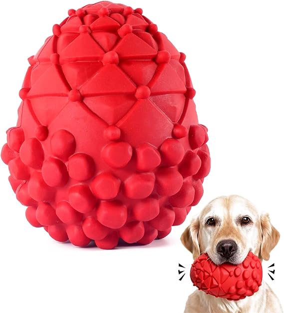 Indestructible Pinecone Squeaky Dog Toys,Tough Natural Rubber Dog Chew Toy for Aggressive Chewers, Medium and Large Breeds Strong Toy for Boredom(Red)