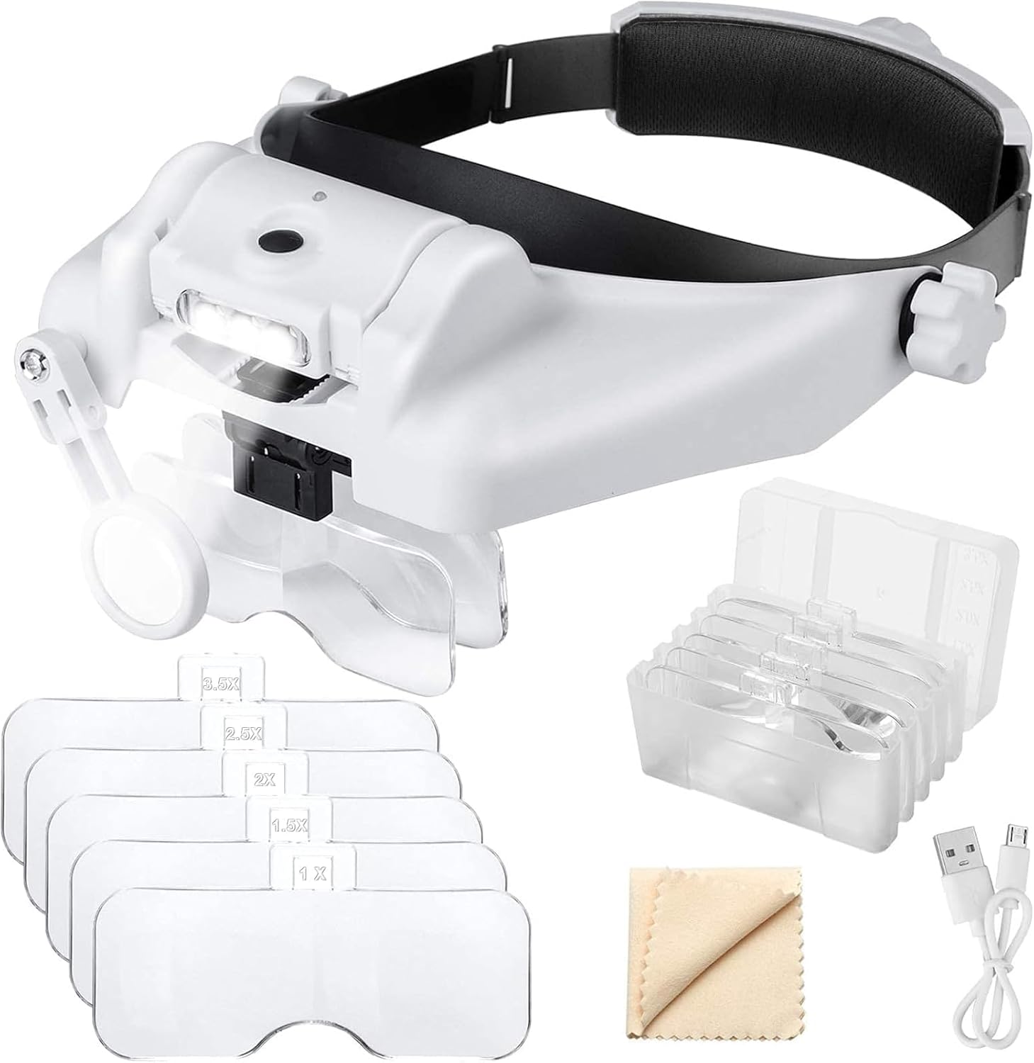 EEEKit 1X to 14X Headband Magnifier with 3 LED Light, Magnifying Glass Visor for Reading Hobbies, Head Spectacles for Close Crafting Work