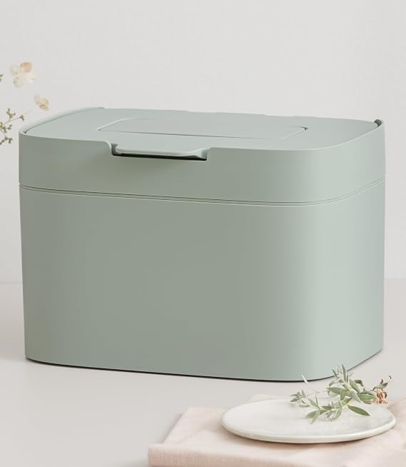 KAZAI. Compost Bin 'Elin' | 4.5L Small Kitchen Bin with Lid & Carbon Filter | Food Waste Container, Odour-Free, Dishwasher Safe, with Inner Caddy | Caddy for Kitchen Counter Top | Sage-Green
