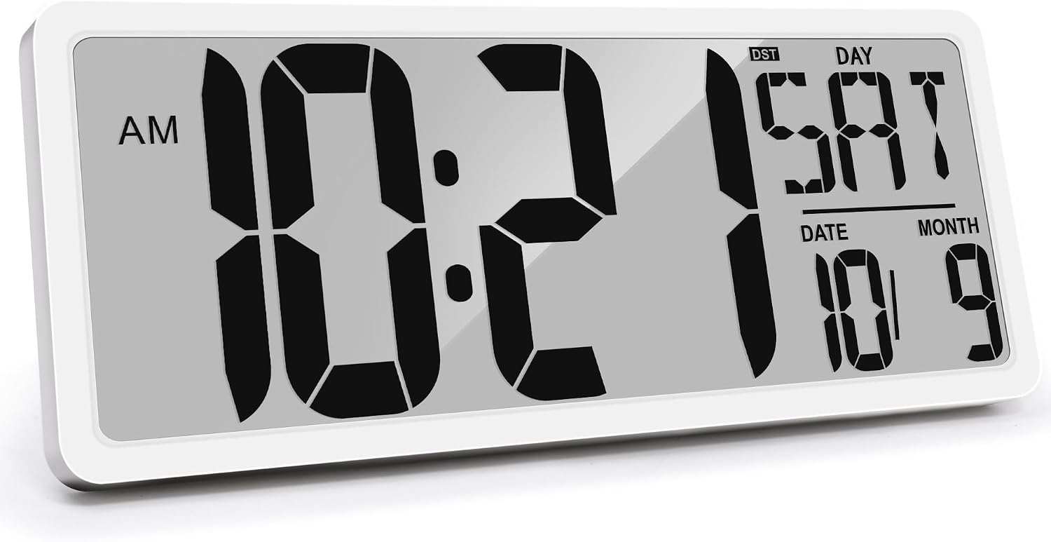 Digital Wall Clock 15" Digital Alarm Clock for Bedroom Wall Clocks Battery Operated Large Display with Temperature Desk Clocks for Office Living Room Decor