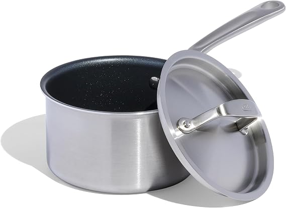 Made In Cookware - ProCoat 2 Quart Non Stick Sauce Pan with Lid - Graphite - 5 Ply Stainless Clad Nonstick Saucepan - Professional Cookware - Crafted in Italy - Induction Compatible