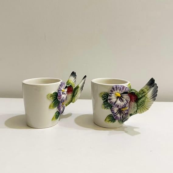 2PCS Ceramic 3D Hand-painted Ltalian Espresso Cup, Mug, 90ml/3Oz（Hummingbird ）