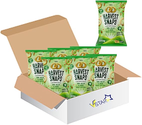 Vegan Snack Bundle - Harvest Snaps Sour Cream & Chive Lentil Rings, Thai Sweet Chilli Puffs 6 x 17g (8, Sour Cream & Chive Lentil Rings)